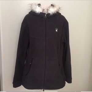 spyder fleece hoodie with faux fur hood